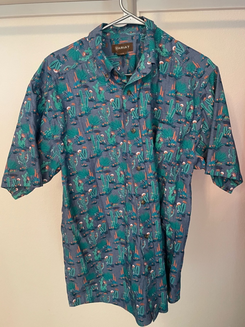 Ariat Men's Teal Cactus Print Short Sleeve Button-Up